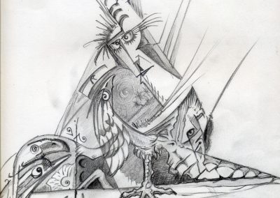Bulbo-Dibujo a lápiz de grafito. 2021. Surrealismo fallero - Crecimiento orgánico a lápiz de grafito