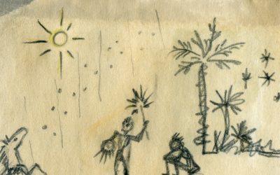 «Mi mural de chamán» Dibujo a lápiz y café.