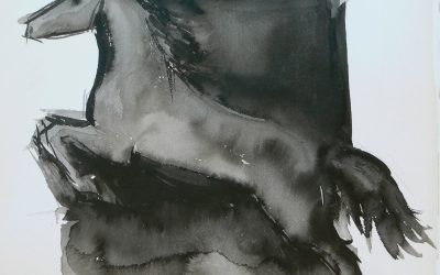 Apunte de caballo saltando. Tinta china.